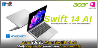 เอเซอร์ เปิดตัว Acer Swift 14 AI โน้ตบุ๊ก Copilot+ PC รุ่นแรก ในงาน Computex 2024 Acer Swift 14 AI