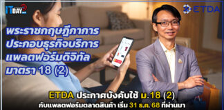 ETDA ประกาศบังคับใช้ ม.18 (2) กับแพลตฟอร์มตลาดสินค้า เริ่ม 31 ธ.ค. 68 ETDA