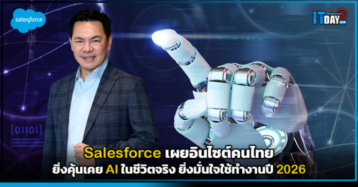Cover Salesforce เผยอินไซต์คนไทย ยิ่งคุ้นเคย AI ในชีวิตจริง ยิ่งมั่นใจใช้ทำงานปี 2026 Salesforce