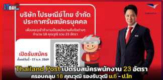 Thailand Post เปิดรับสมัครพนักงาน 23 อัตรา ครอบคลุม 18 คุณวุฒิ รองรับวุฒิ ม.6 – ป.โท Thailand Post
